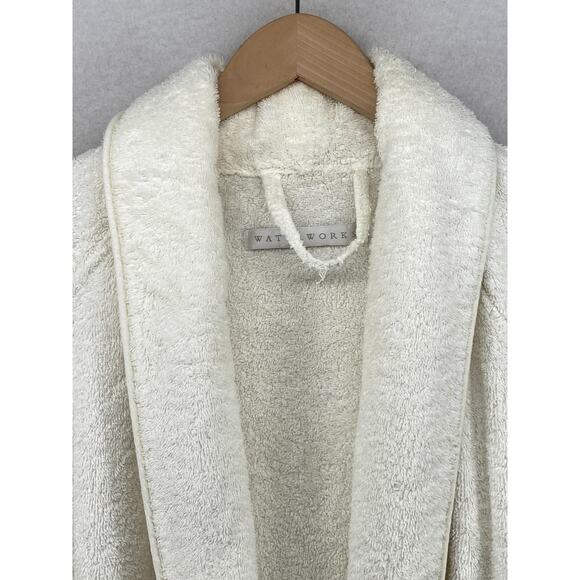 WATERWORKS Bathrobe Adult One Size Terry Belted Long Sleeve White - Picture 5 of 12